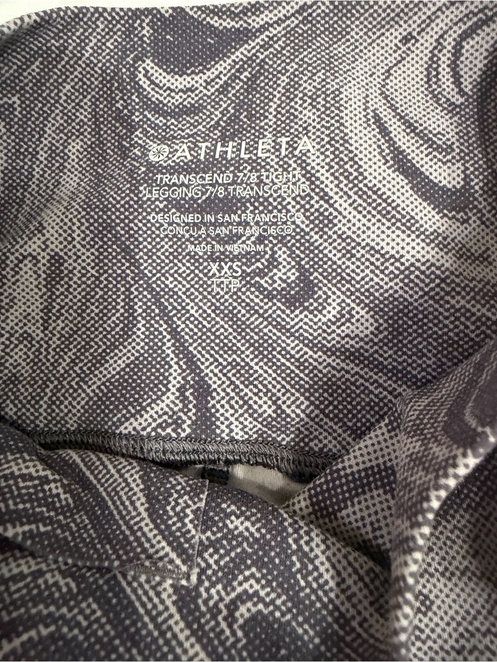 Athleta Transcend 7/8 Tight XXS Gray Marble High Rise Yoga Leggings Buttery Soft